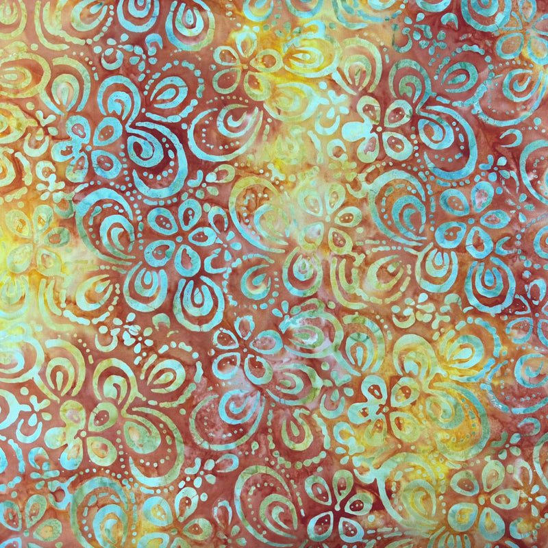 Batiks -Yellow Rust Turquoise Floral Print