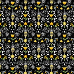Bee Happy Bees in Bloom Black