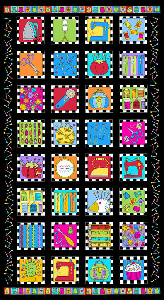 Sew Happy Panel Black - A9865-K