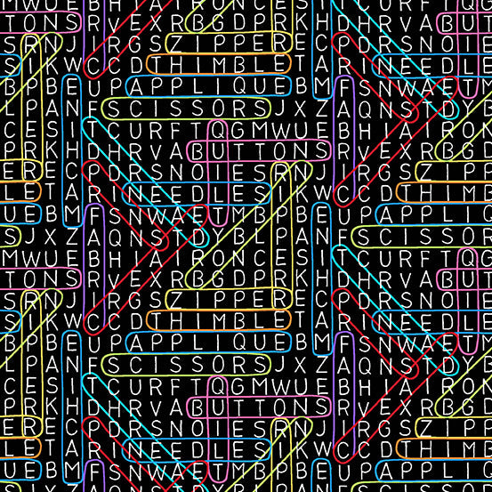 Sew Happy Word Search Black