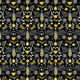 FQ Bee Happy Bees in Bloom Black - A516-K