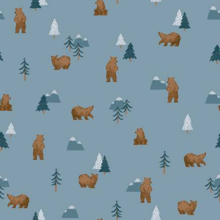 Camp Woodland Grizzly Bear Denim - C10461-DENIM