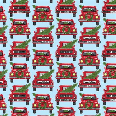 Country Christmas Jolly Red Trucks Sky Blue - 14008-55