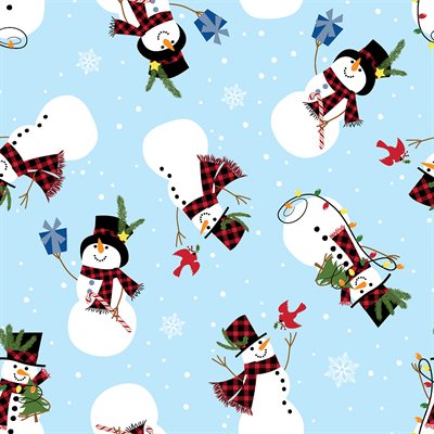 Country Christmas Jolly Snowmen Sky Blue - 14004-55