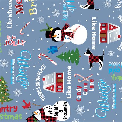 Country Christmas Jolly Words Slate Blue - 14005-50