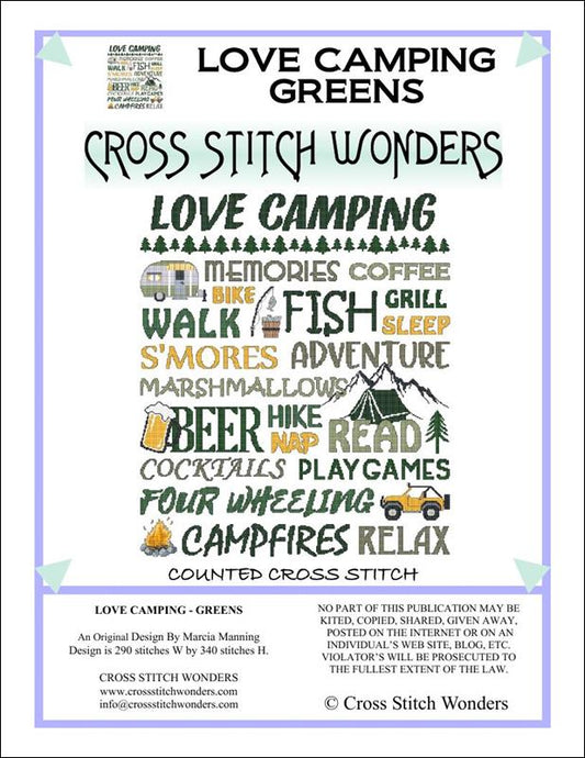 Cross Stitch Wonders - Love Camping - Greens