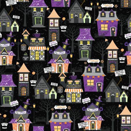 Halloween Fabric Houses Black