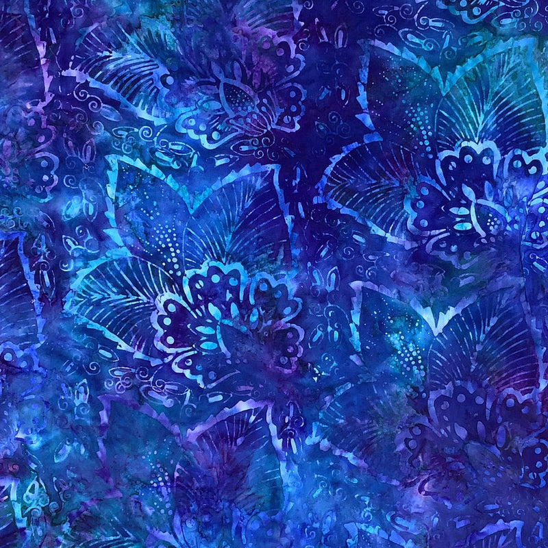 FQ Batiks - Teal/Purple Leaf