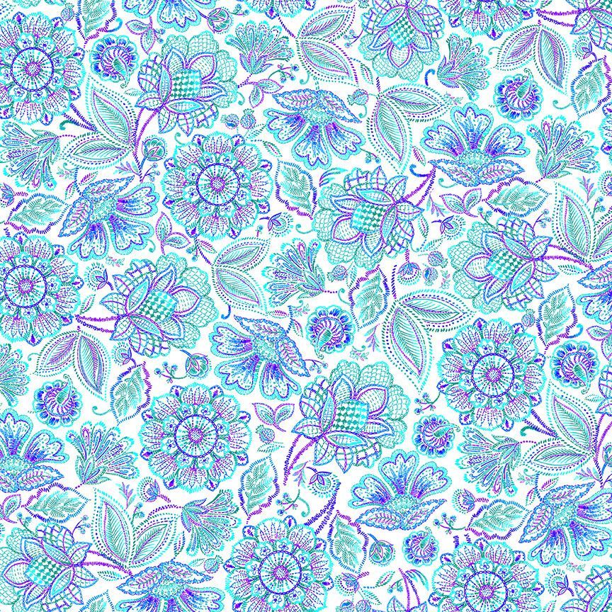 Indigo Garden Packed Jacobean Floral White