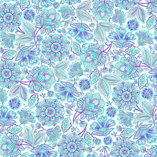 Indigo Garden Packed Jacobean Floral White