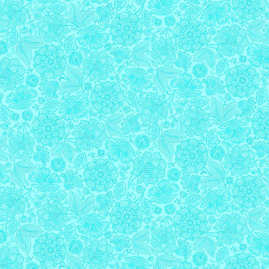 FQ Indigo Garden Jacobean Toile Aqua