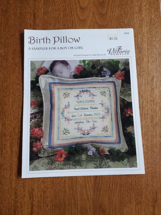 The Victoria Sampler - Birth Pillow (with embellishment pack)