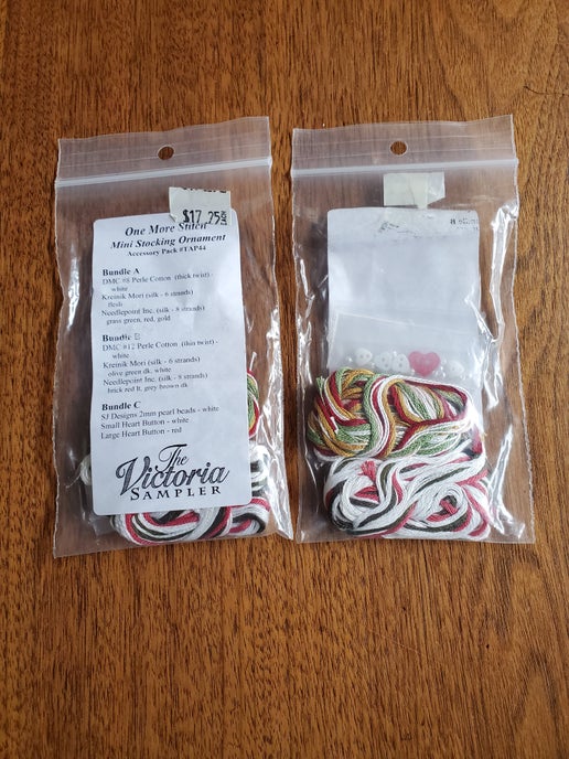 The Victoria Sampler - One More Stitch Mini Stocking Ornament Embellishment pack