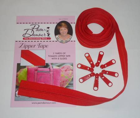 Reversible Coil Zipper Tape with 8 Slides Tomato